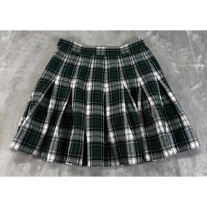 Dennis Pleated Plaid Skirt Women 25 Waist Green Black Schoolgirl Mini Excellent